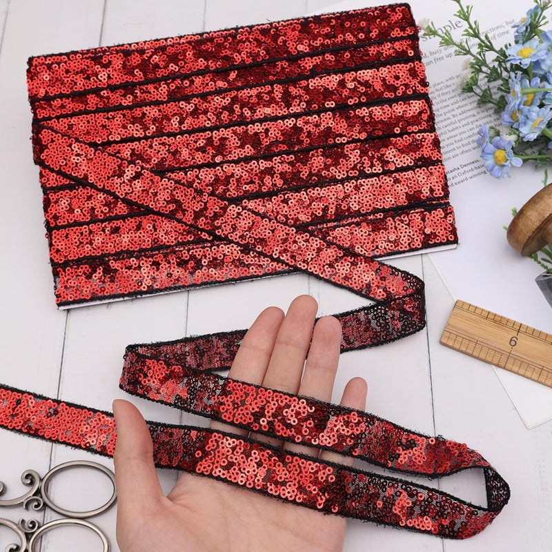 DHFLYDH Red Sequin Trim Sequin Ribbon 7.5 Yards Flat Glitter Trim for Sewing, Costumes, Wedding Decor, Fashion Crafting - Image 4